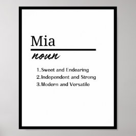 Poster Mia, Fille Définition Personnalisée Du Nom