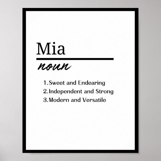 Poster Mia, Fille Définition Personnalisée Du Nom (Devant)