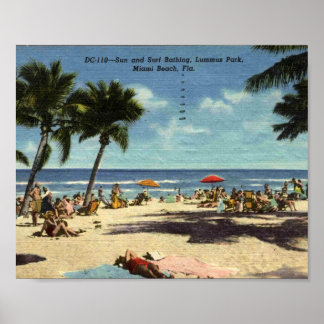 Poster Miami Beach FL, Lummus Park, Mer et Surf, Vintage