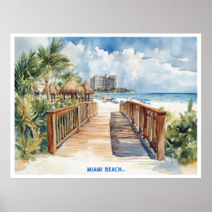 Poster Miami Beach, Floride carte postale peinture aquare