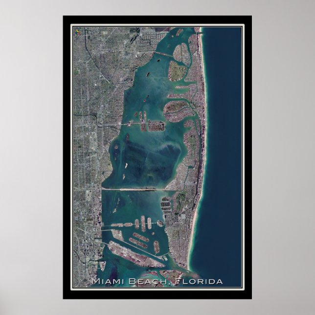 Poster Miami Beach Floride Carte satellite (Devant)