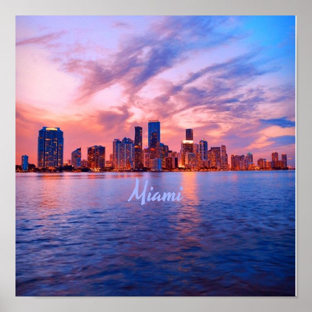Poster Miami Beach Floride City Skyline (Devant)