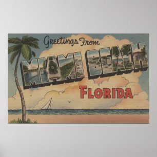 Poster Miami Beach, Floride - Scènes de grandes lettres