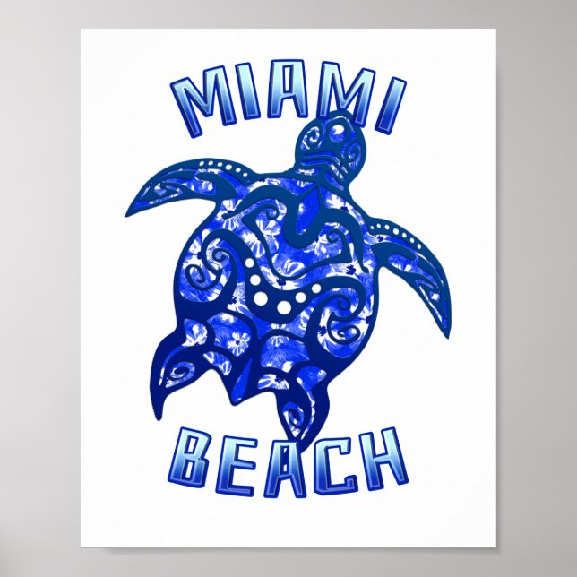 Poster Miami Beach Floride Vacances Tortue Tribale (Devant)