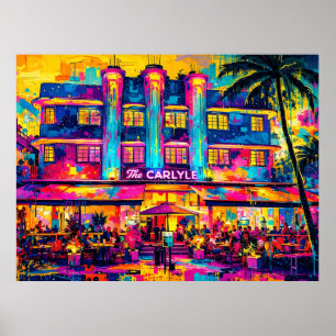 Poster Miami Beach L'hôtel Carlyle la nuit