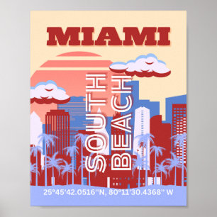 Poster Miami Beach, Miami Travel Art, Retro
