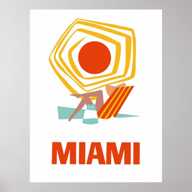 Poster Miami, femme bronzante sous le soleil (Devant)
