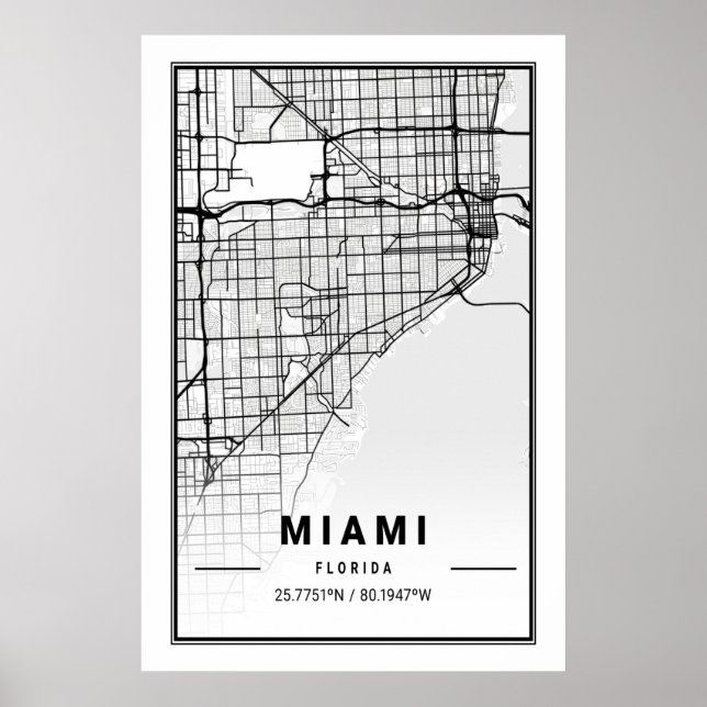 Poster Miami Florida USA Villes Travel City Map Modern Si (Devant)