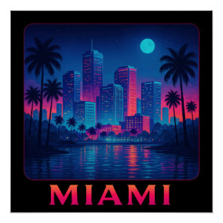 Poster Miami Moonrise - Skyline Néon