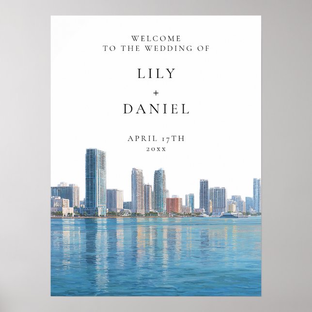 Poster Miami Skyline Wedding Welcome Sign (Devant)