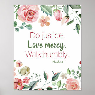 Poster Micah 6:8 Aquarelle florale rose et crème
