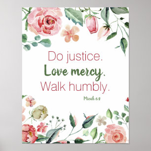 Poster Micah 6:8 Aquarelle rose et crème