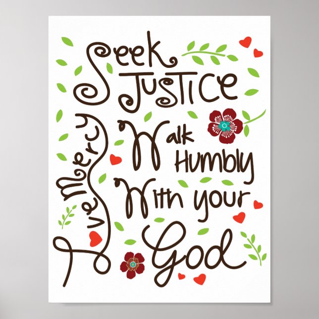 Poster Micah 6 8 Chercher Justice Amour Mercy Marcher Hum (Devant)