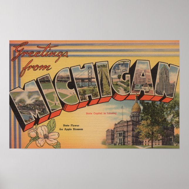 Poster Michigan (Capitale de l'État/Fleur) (Devant)