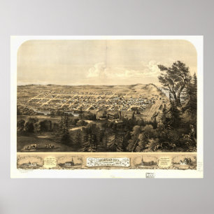 Poster Michigan City Indiana 1869 Carte panoramique antiq