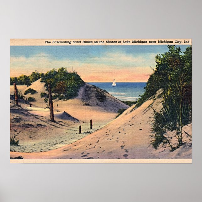 Poster Michigan City Indiana Sand Dunes 1940 (Devant)