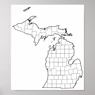 Poster Michigan Counties Blank Plan