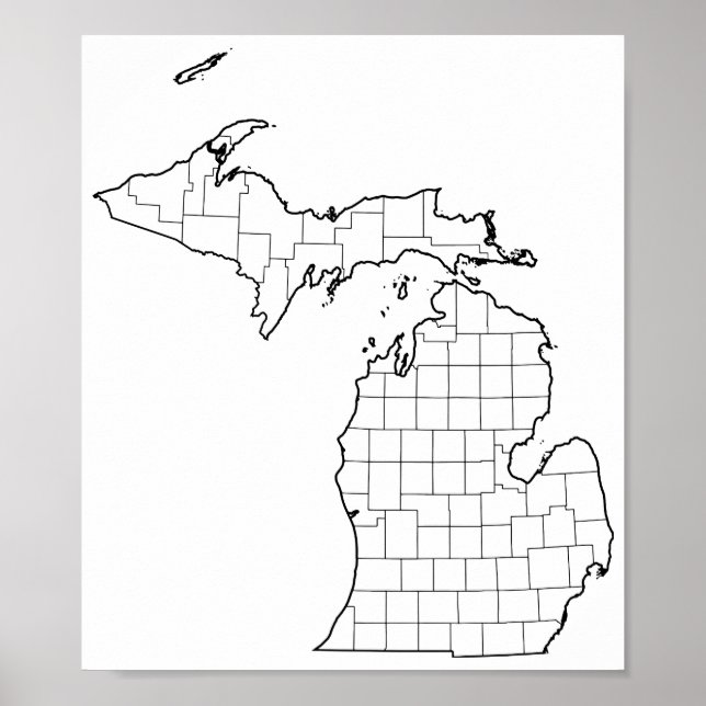Poster Michigan Counties Blank Plan (Devant)