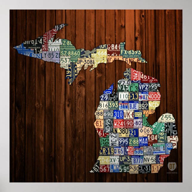 Poster Michigan Counties License Plate Map Canvas Imprime (Devant)