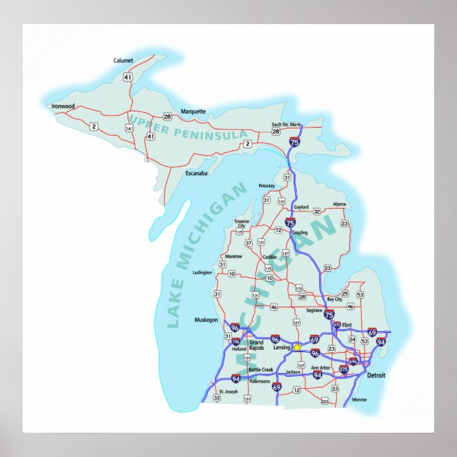 Poster Michigan Interstate Map (Devant)