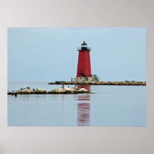 Poster Michigan Manistique Red Lighthouse Photo