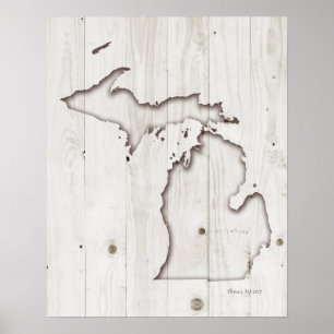 Poster Michigan Silhouette Bois blanc