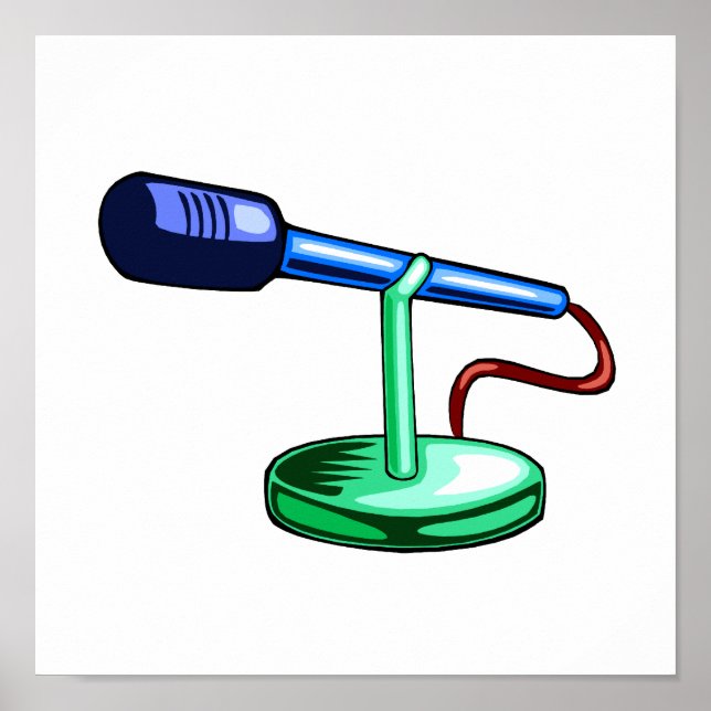 Poster Microphone petit socle bleu et vert graphique (Devant)