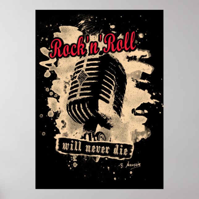 Poster Microphone Rock-n-Roll - rouge (Devant)