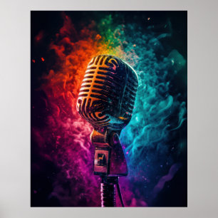 Poster Microphone with exploding colors 