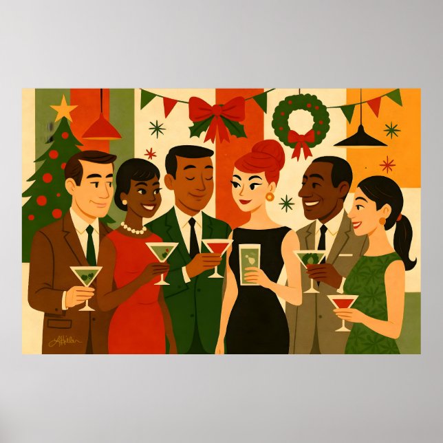 Poster Mid Century 60s Christmas Office Cocktail Party (Devant)