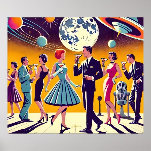 Poster Mid Century 60s Space Age Cocktail Party (Devant)