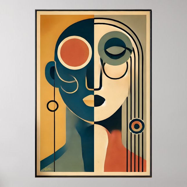 Poster Mid Century Art moderne Abstrait Non conforme (Devant)