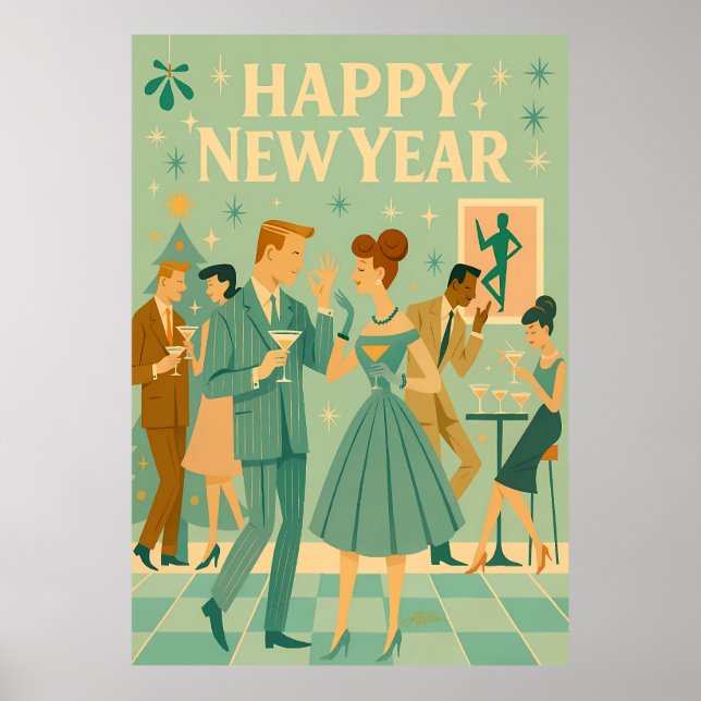 Poster Mid Century Happy New Year The Martini Dance (Devant)