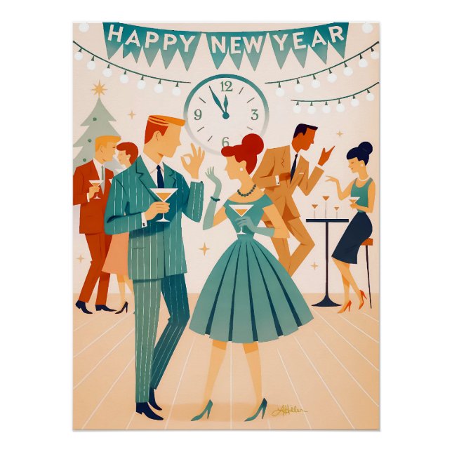 Poster Mid Century Happy New Year The Martini Dance (Devant)