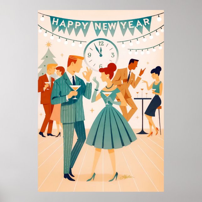 Poster Mid Century Happy New Year The Martini Dance (Devant)