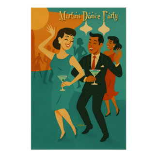 Poster Mid Century Martini Dance Party