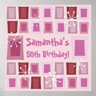 Poster Mid Century Modern 50th Birthday Pink