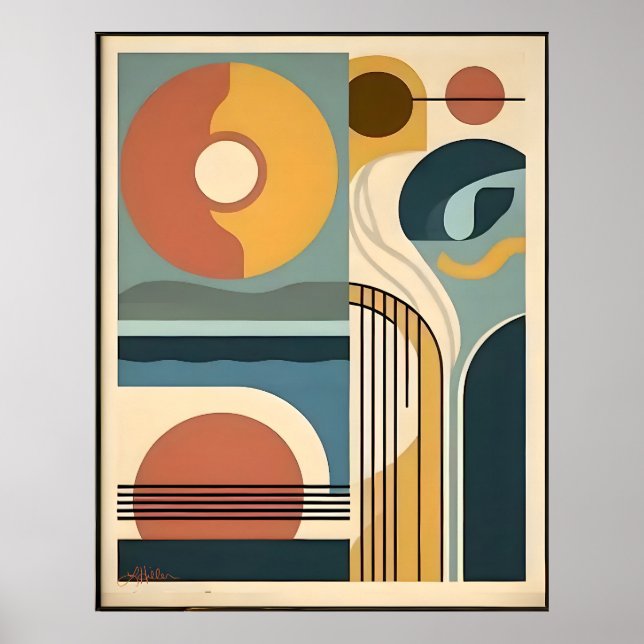 Poster Mid Century Modern Art Sunrise Sunset (Devant)