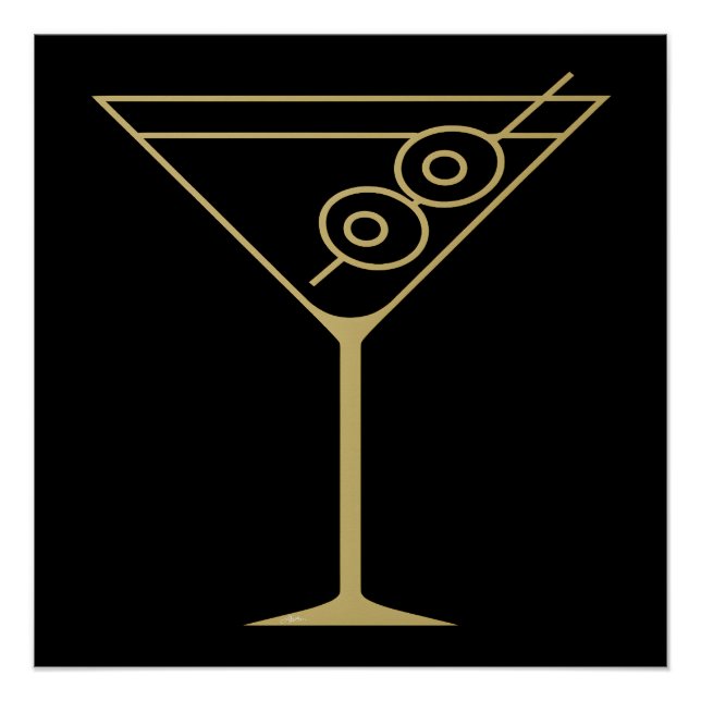 Poster Mid Century Modern Gold 2 Olive Martini (Devant)