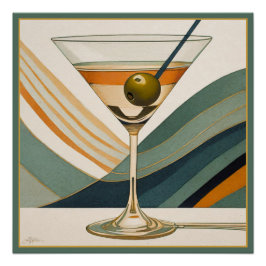 Poster Mid Century Modern Martini Cocktail Heure