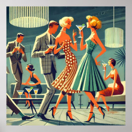 Poster Mid Century Modern Martini Dance Cocktail Party