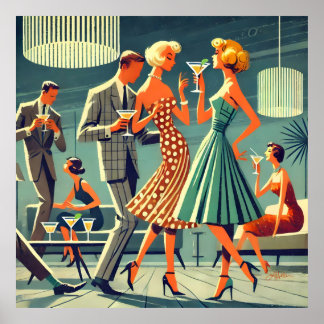 Poster Mid Century Modern Martini Dance Cocktail Party