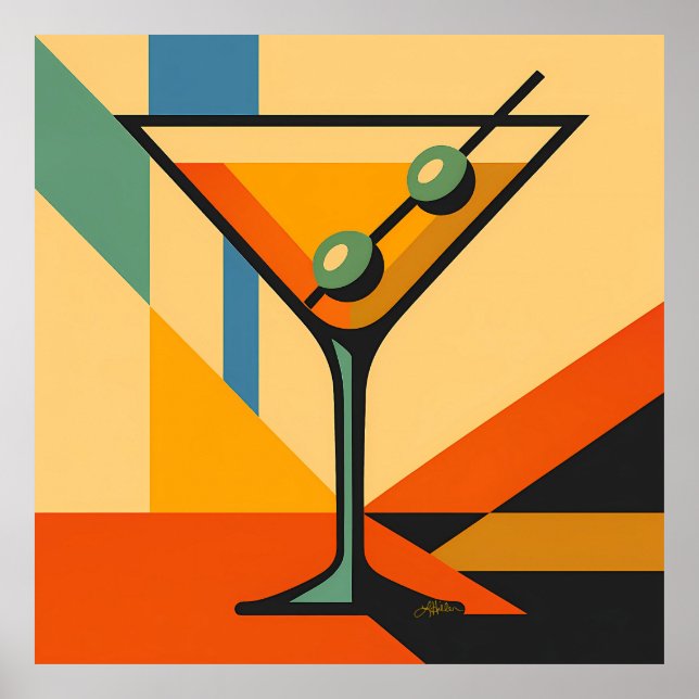 Poster Mid Century Modern Sunrise Bauhaus Martini (Devant)