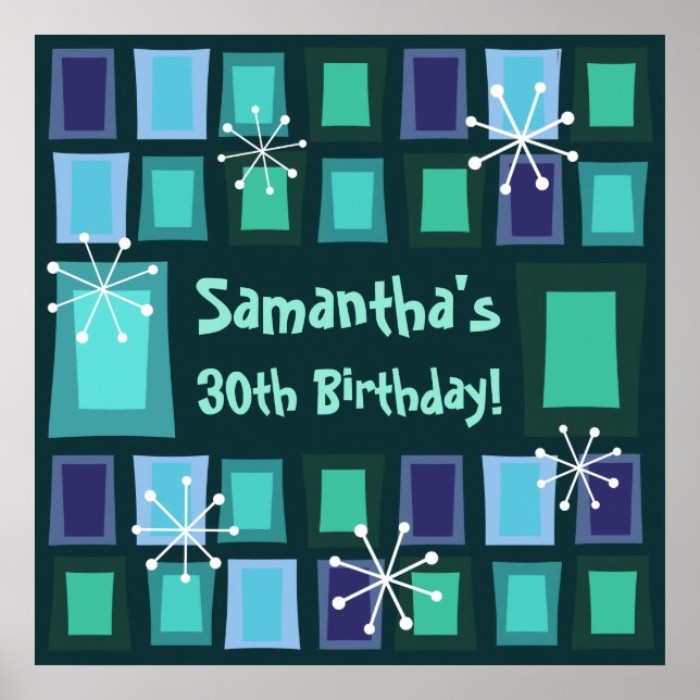 Poster Mid Century Moderne 30e anniversaire Turquoise (Devant)