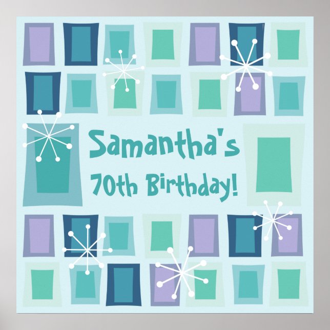 Poster Mid Century Moderne 70e Anniversaire Aquamarine (Devant)