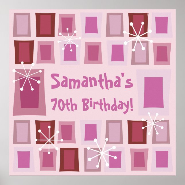 Poster Mid Century Moderne 70e Anniversaire rose (Devant)