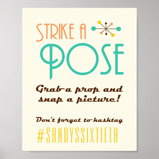 Poster Mid Century Moderne Anniversaire Thème Photo Booth (Devant)