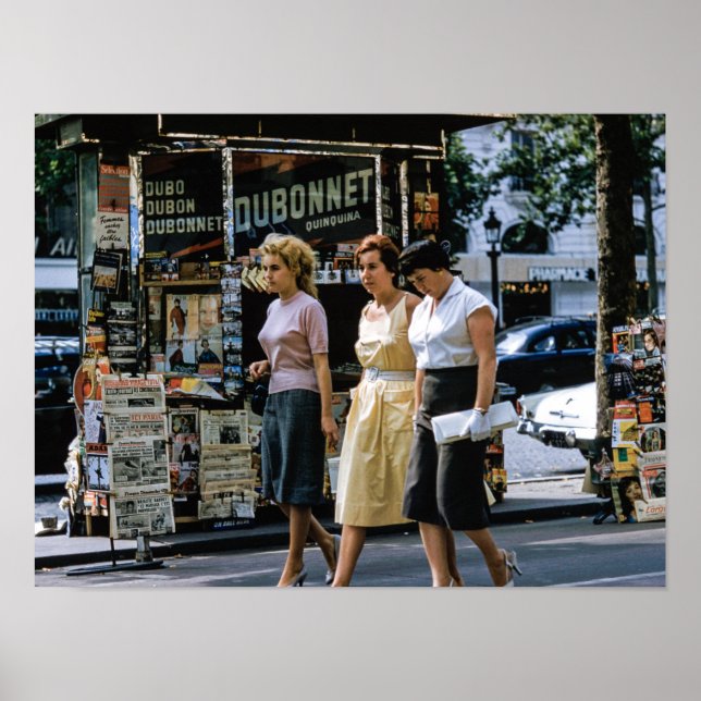 Poster Mid Century Moderne Trois Femmes Paris Rue Fashio (Devant)
