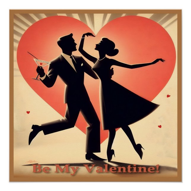 Poster Mid Century moderne Valentine Dancing Couple (Devant)