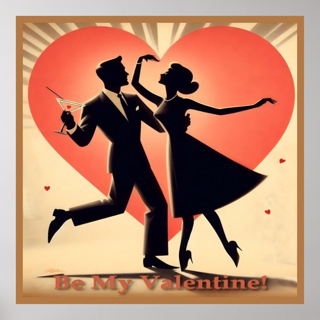 Poster Mid Century moderne Valentine Dancing Couple (Devant)